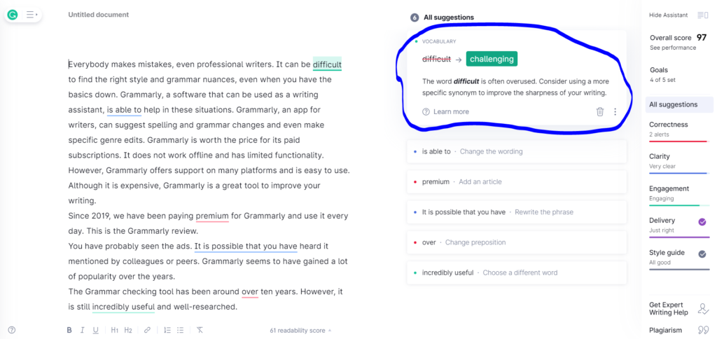 Grammarly Over usage suggestion