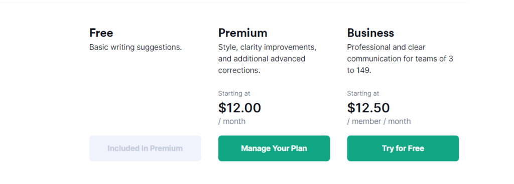 Grammarly pricing options
